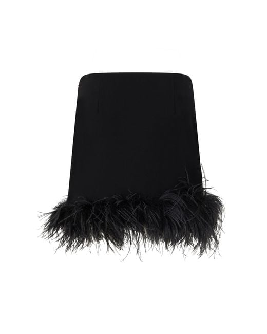 P.A.R.O.S.H. Black Mini Skirt With Feather Trim