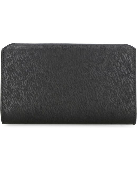 Valextra Black Nolo Leather Wallet On Chain