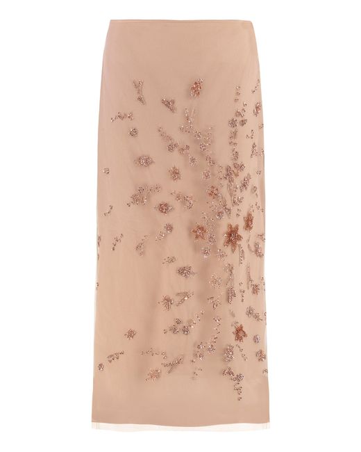 Fendi Natural Embroidered Tulle Skirt