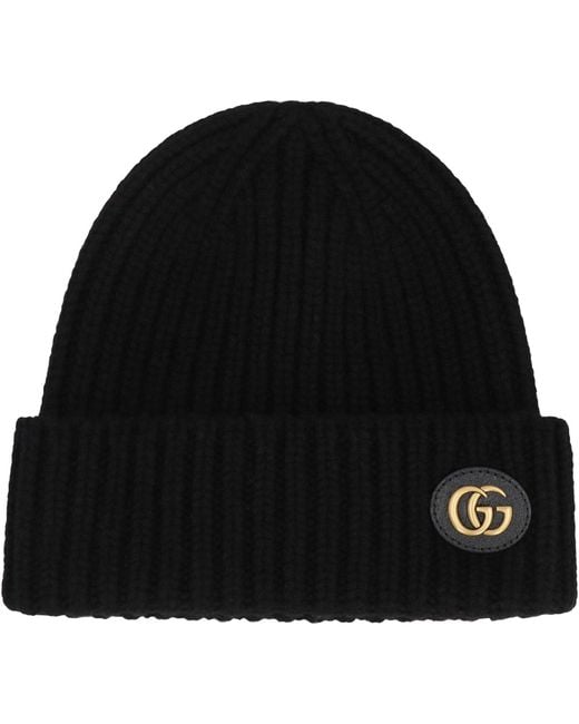 Gucci Black Cashmere Wool Hat With Double G