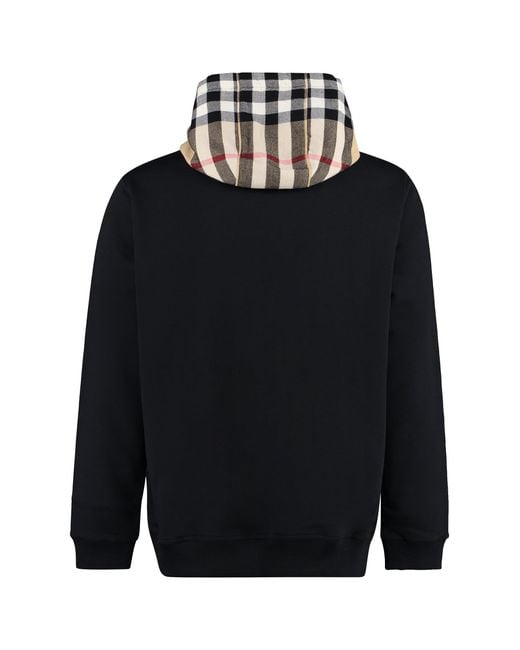 Burberry Blue Check Hood Organic Cotton Hoodie for men