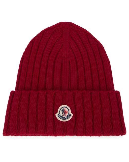 Moncler Red Ribbed Wool Hat