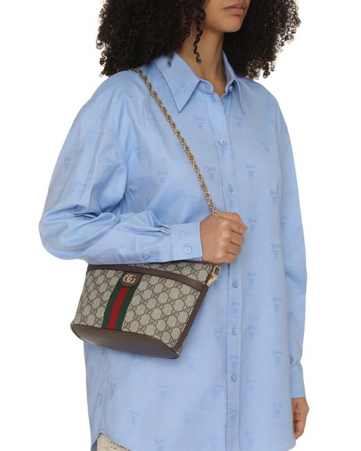 Mini borsa a spalla Ophidia in tessuto di Gucci in Gray