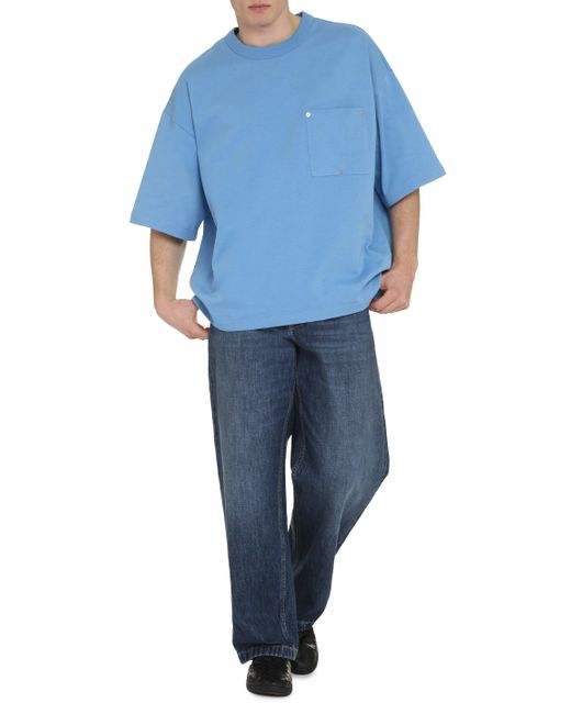 T-shirt girocollo in cotone di Bottega Veneta in Blue da Uomo