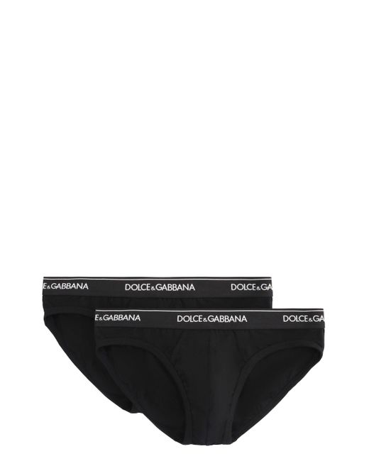Set da due slip in cotone con banda elastica logata di Dolce & Gabbana in Black da Uomo