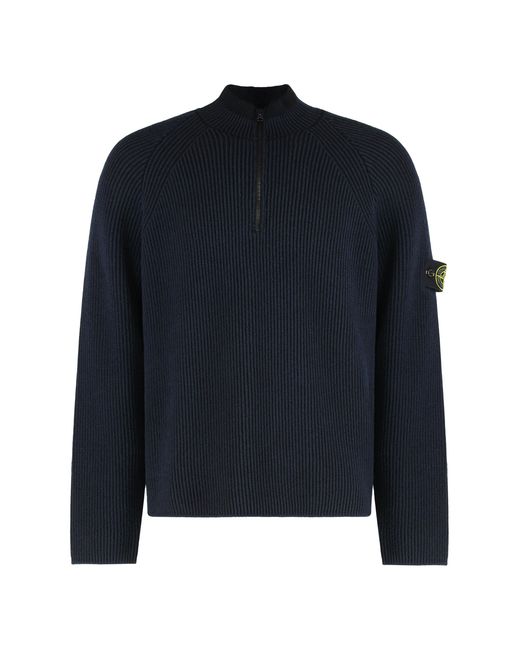 Stone Island Blue Vanisé Full Rib Rws Wool Sweater for men