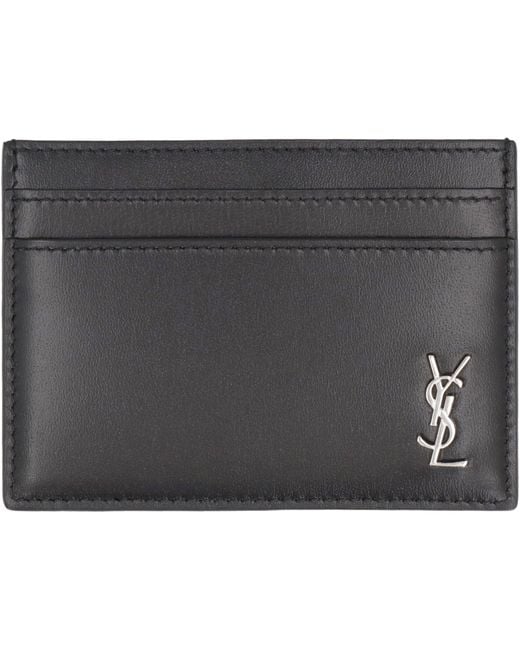 Saint Laurent Gray Tiny Cassandre Leather Card Holder for men