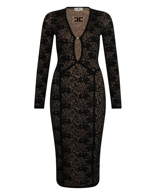 Elisabetta Franchi Black Dress With A Deep Neckline