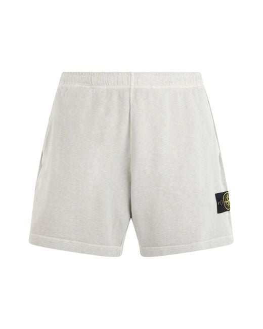 Stone Island White Fleece-Lined Cotton Shorts for men