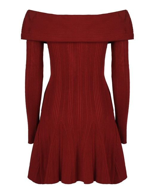 Self-Portrait Red Mini Knitted Viscose Dress