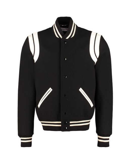Saint Laurent Wool Teddy Bomber Jacket In Black Blue For Men Save 72 Lyst