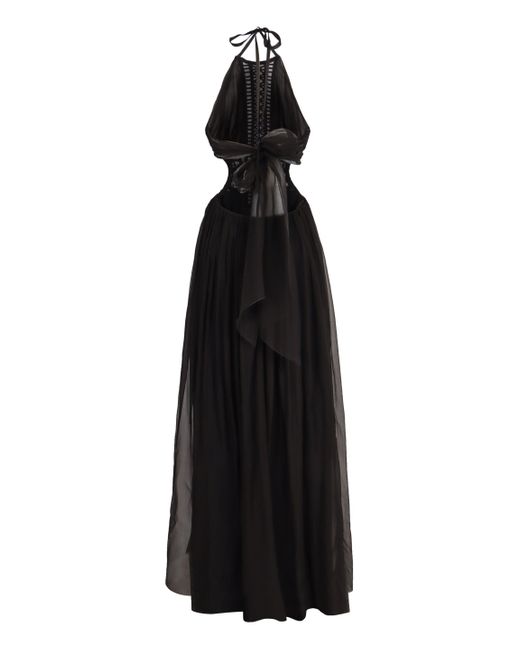 Alberta Ferretti Black Embroidered Tulle Long Dress