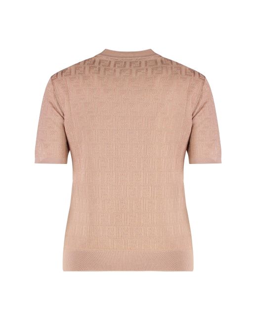 Fendi Pink Jacquard Knit T-Shirt
