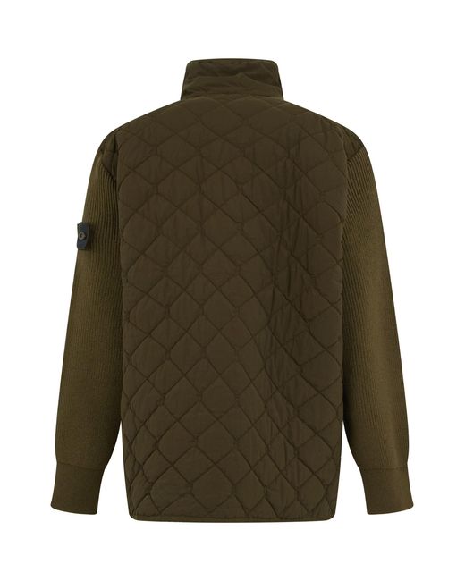 Stone Island Green Quilted Jacket With High Collar for men