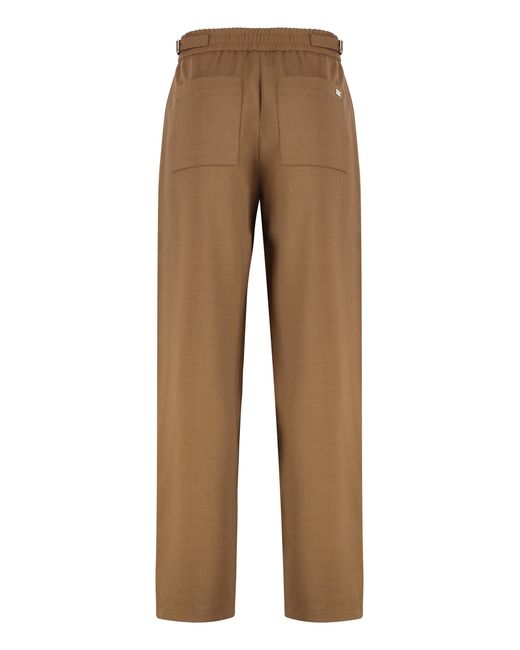 AMI Brown Elasticated Wool Twill Trousers for men