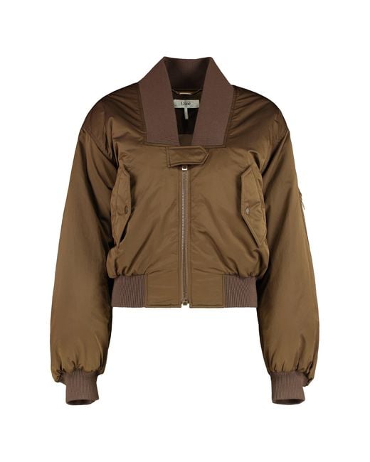 Chloé Brown Nylon Bomber Jacket