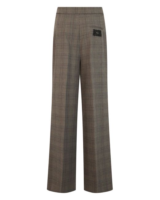 Pinko Gray Checkered Wide-Leg Trousers With Elastic Waist
