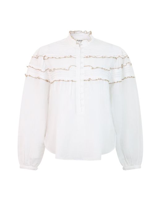 Isabel Marant White Lightweight Cotton-Viscose Blouse With Flounce Frills