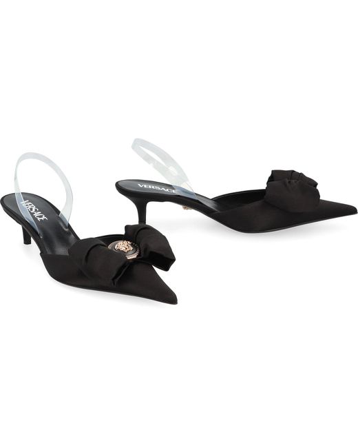 Versace Black Alia Satin Slingback Pumps
