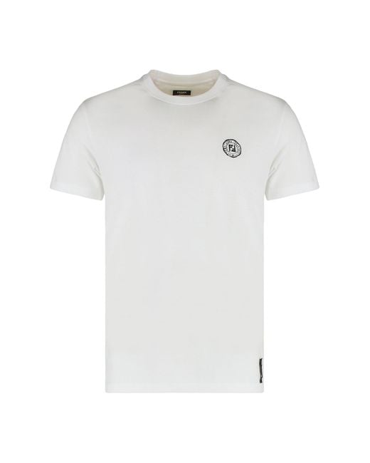 Fendi White Cotton Crew-Neck T-Shirt for men