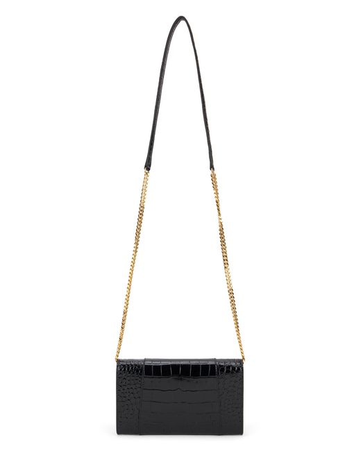 Balenciaga Black Mini Croc-Effect Flap Clutch With-Tone Detail
