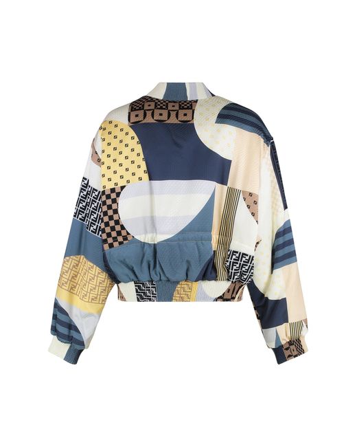 Fendi Blue Reversible Satin Bomber Jacket