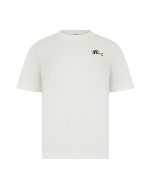 Burberry White Cotton T-Shirt With Embroidery
