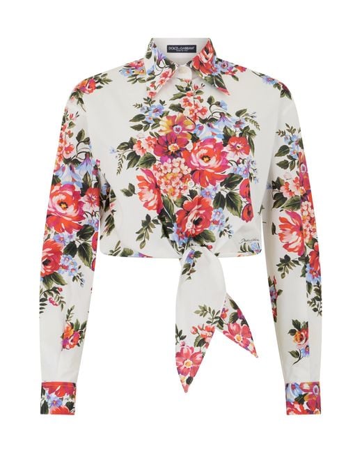 Dolce & Gabbana Red Cotton Shirt With Bouquet Of Flowers Print