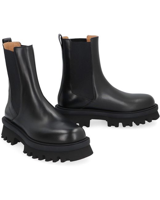 Ferragamo Black Leather Chelsea Boots With Lug Sole for men