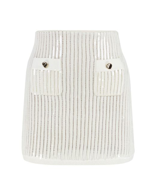 Self-Portrait White Knitted Mini Skirt