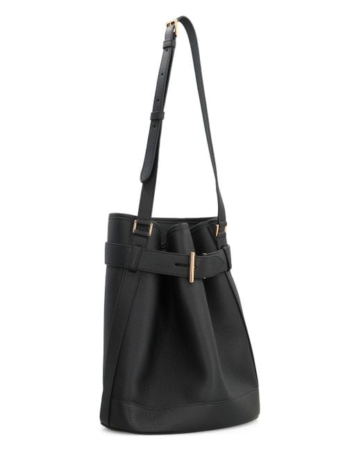 Tom Ford Black Medium Bucket Bag With Adjustable Shoulder Strap And Buckle Closure