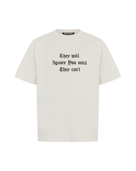 Palm Angels White Cotton T-Shirt With Print for men
