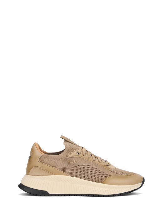 Boss Brown Low Sneakers With Mesh Upper for men