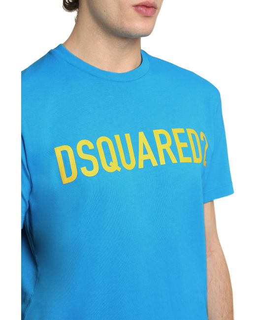DSquared² Blue Printed Stretch Cotton T-shirt for men