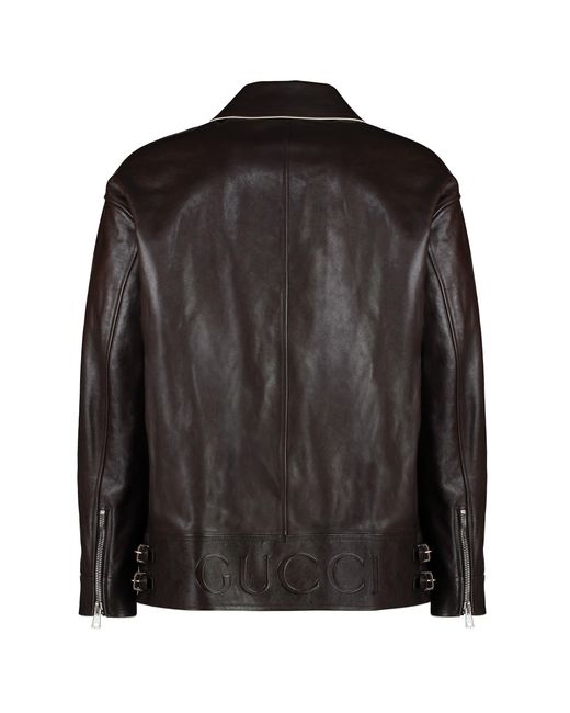 Gucci Black 100% Leather Jacket With Contrasting Details for men