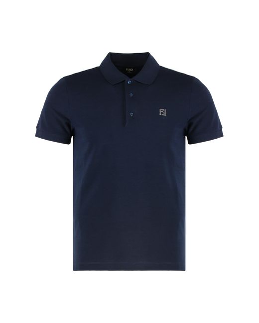 Fendi Blue Cotton-Piqué Polo Shirt for men