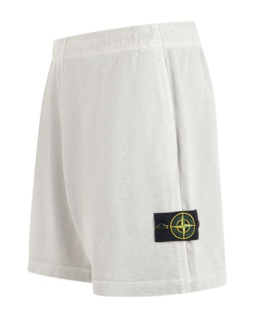 Stone Island White Fleece-Lined Cotton Shorts for men