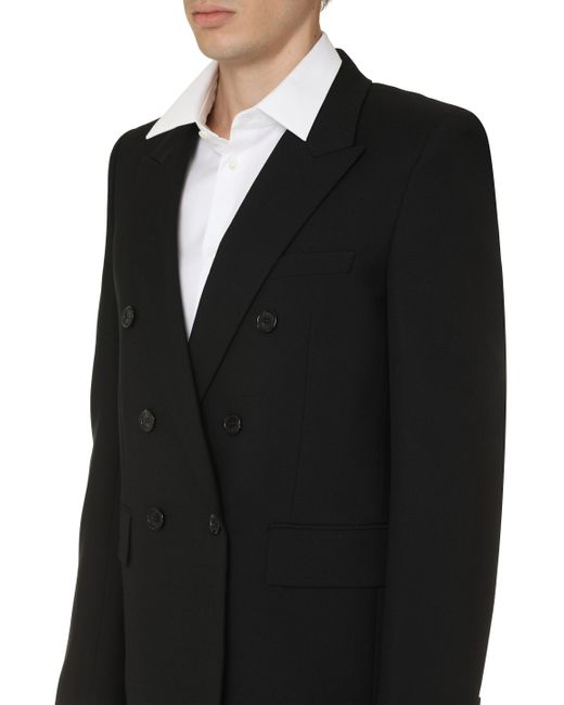 Saint Laurent Black Double-Breasted Gabardine Jacket for men