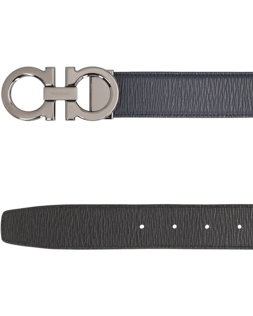 Ferragamo Black Reversible Leather Gancini Hook Belt for men