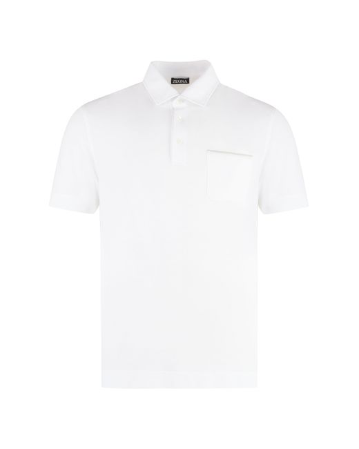 Zegna White Short Sleeve Cotton Pique Polo Shirt for men