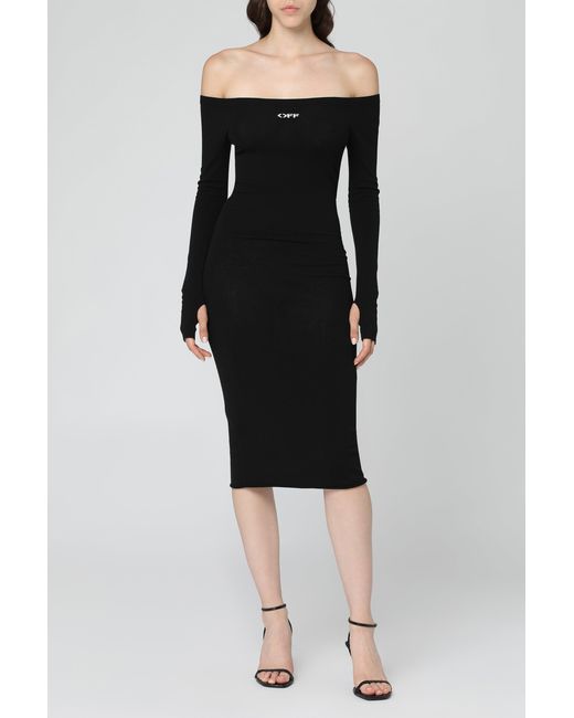 Off-White c/o Virgil Abloh Black Viscose Knit Midi Dress With Logo Intarsia