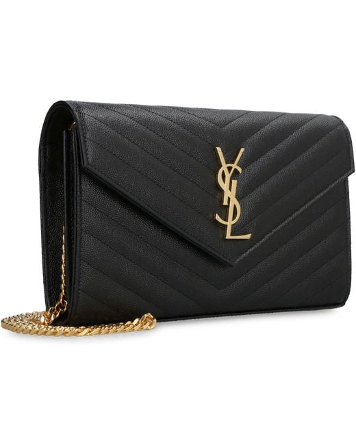 Saint Laurent Gray Cassandra Leather Wallet On Chain