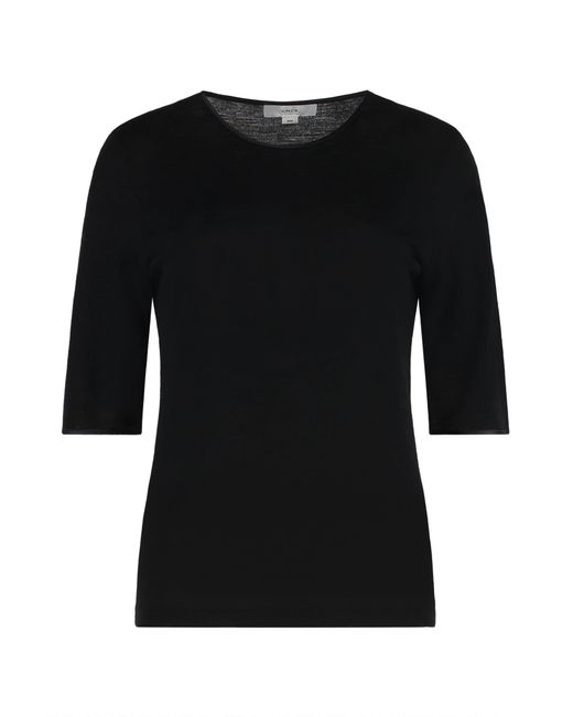 Vince Black Wool T-shirt With Elbow-length Sleeves And Satin Finishes