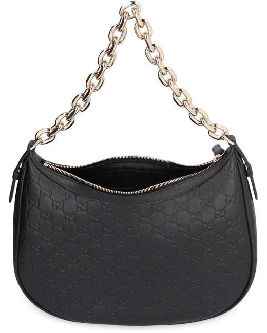 Gucci Black Gg Emblem Leather Shoulder Bag