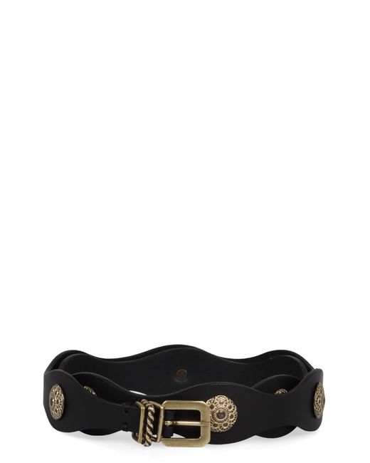 Etro Black Leather Belt With Studs