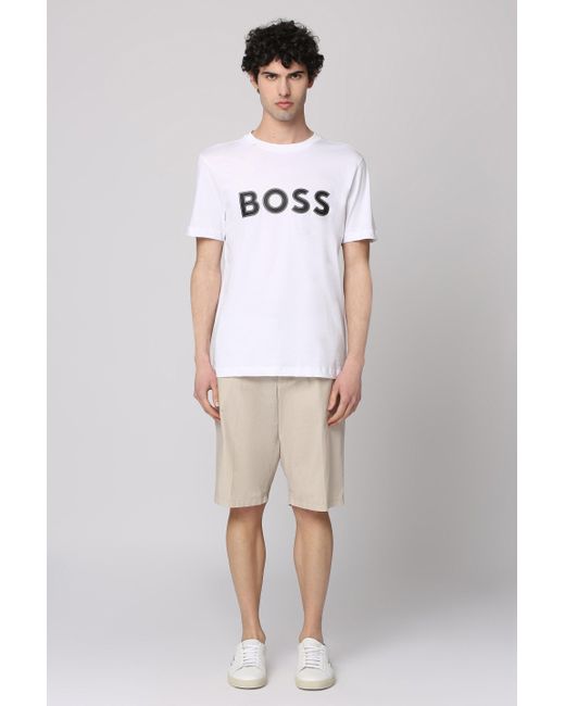Boss White Cotton Crew-neck T-shirt for men