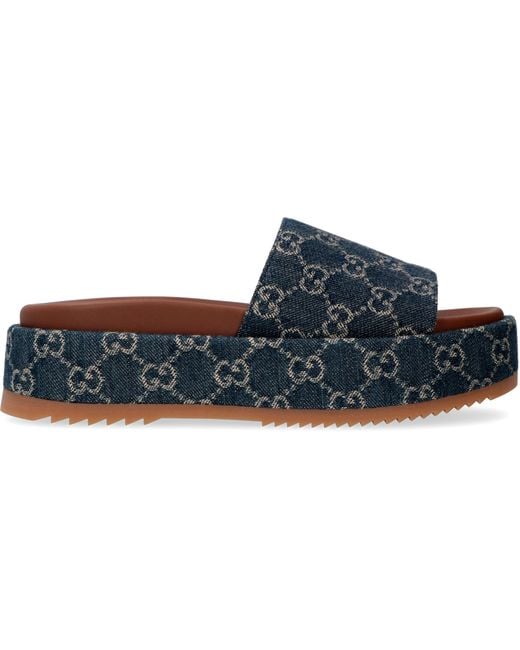 Gucci Blue Platform Slide Sandal