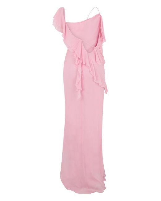 Self-Portrait Pink Midi Dress With Asymmetric Neckline