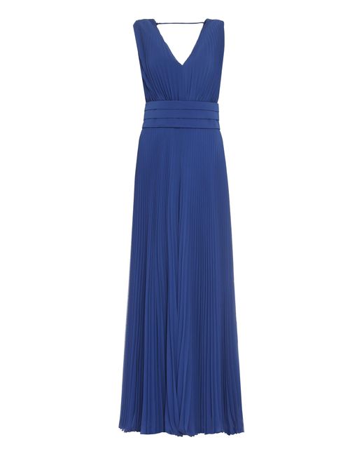 Max Mara Blue Deep V-Neck Pleated Jumpsuit For