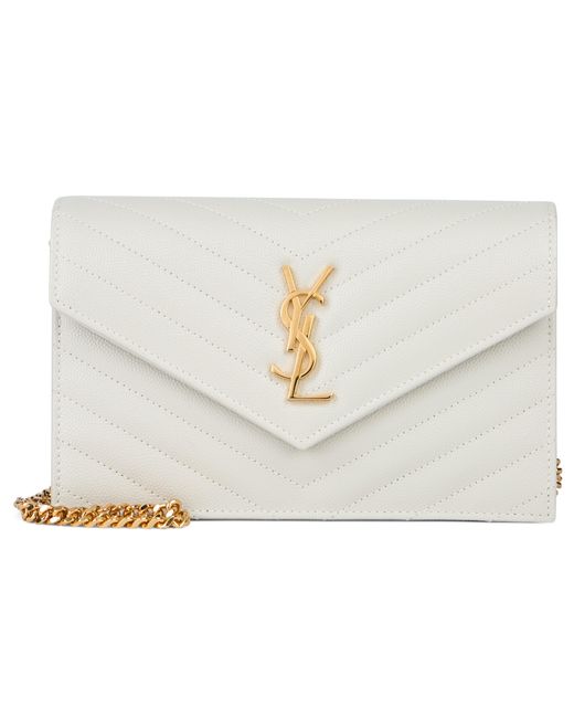 Saint Laurent White Pouch Envelope With Chain Cassandre
